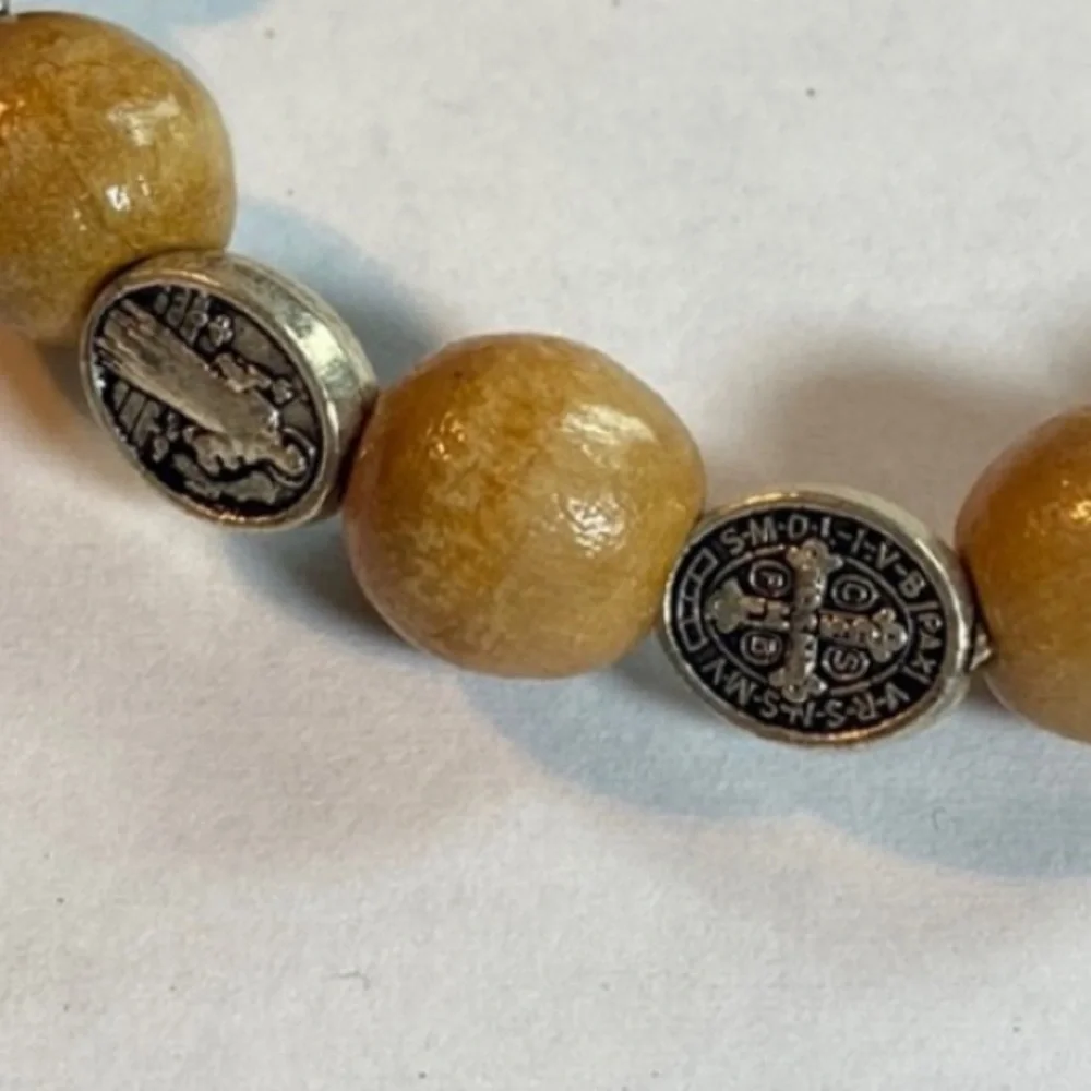 St Benedict Olive Wood Rosary Stretch Bracelet